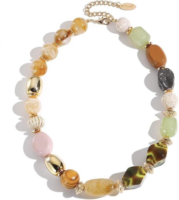 Bocar Bohemian Style Chunky Beaded Strand Necklace Handmade Fashion Acrylic Collar Jewelry for Wo... | Amazon (US)