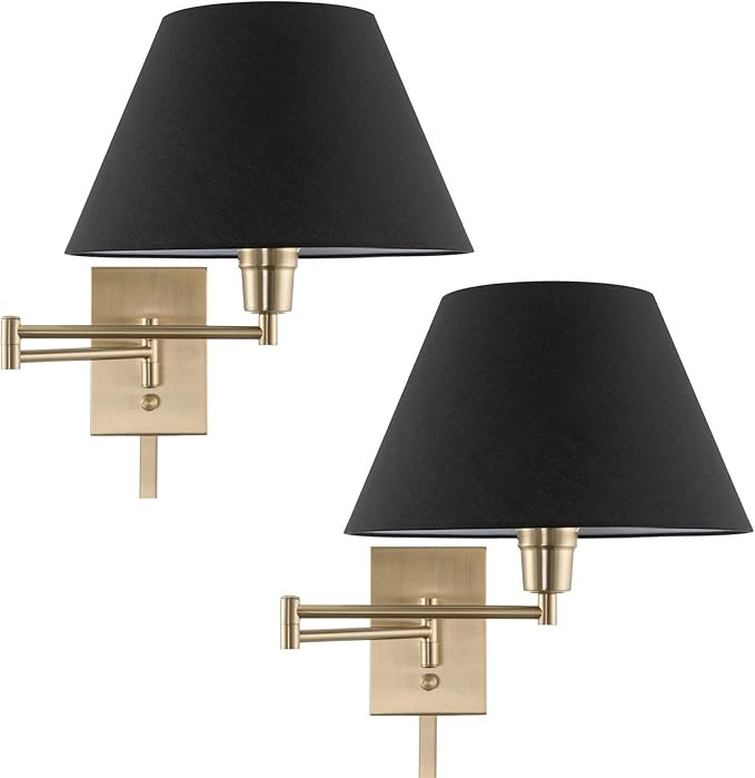 Kira Home Cambridge 15" Modern Swing Arm Wall Lamp - Plug in/Wall Mount + Black Fabric Shade, Coo... | Amazon (US)