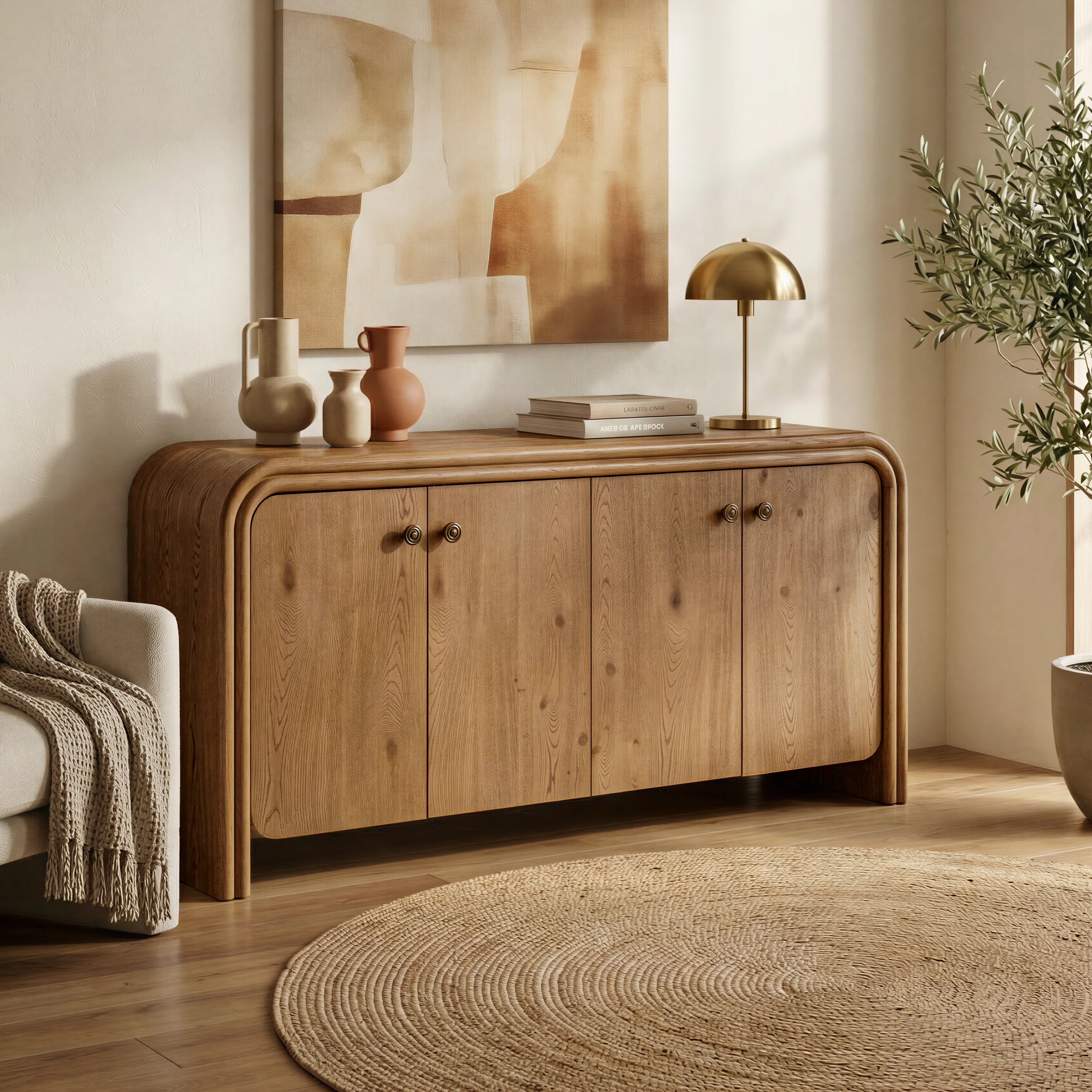 Clara 63" Solid Wood Mid-Century Modern Oak Sideboard Weathered with Soft-Close Doors and Spaciou... | Wayfair North America