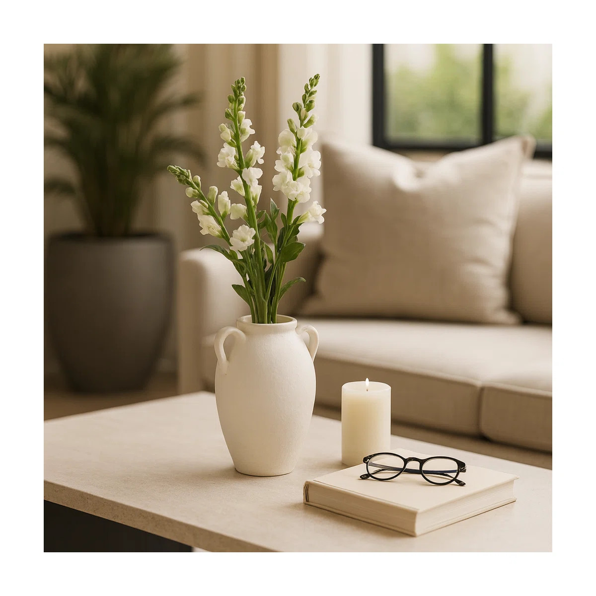 Textured Table Vase Jar With Two Handles for Home Decor - Ceramic Tall Flower Vase for Tabletops ... | Wayfair North America