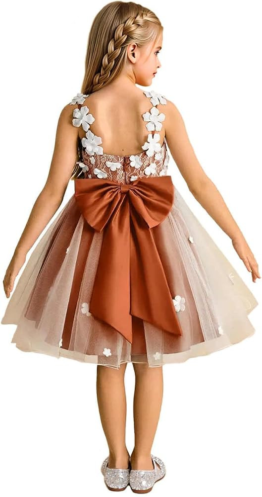 Girls Lace Flower Girl Dress 3D Floral Sleeveless Tulle Princess Wedding Pageant Party Dresses wi... | Amazon (US)