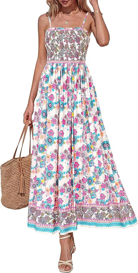 PRETTYGARDEN Womens Summer Maxi Dress Casual 2026 Floral Boho Spaghetti Strap Long Sundresses Smo... | Amazon (US)