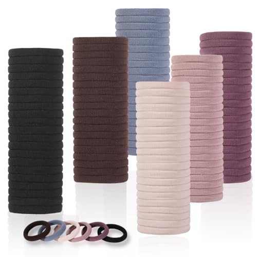 LuSeren 120PCS Soft Hair Ties for Women – No Damage Ouchless Nylon Hair Accessories, Seamless Fabric Ponytail Holders for Daily Use (Natural Colors) | Amazon (US)