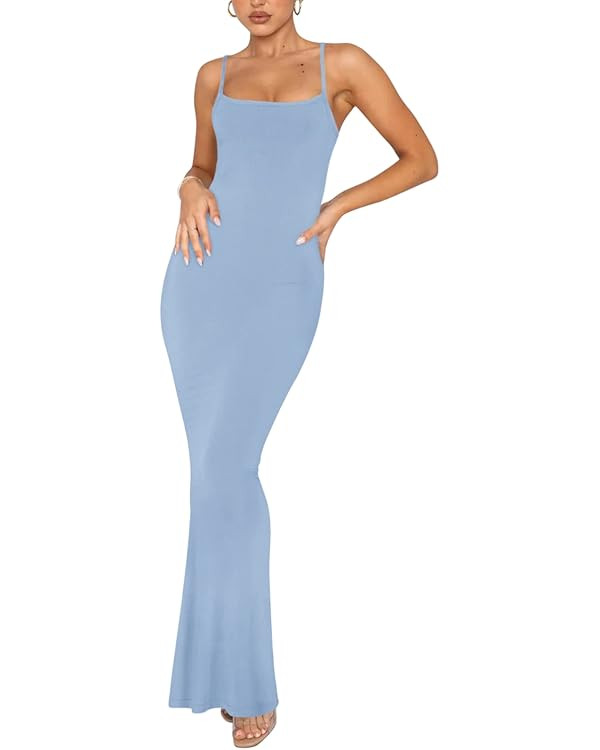 REORIA Women's Basic Sexy Lounge Slip Long Dress Elegant Sleeveless Backless Ribbed Bodycon Maxi ... | Amazon (US)