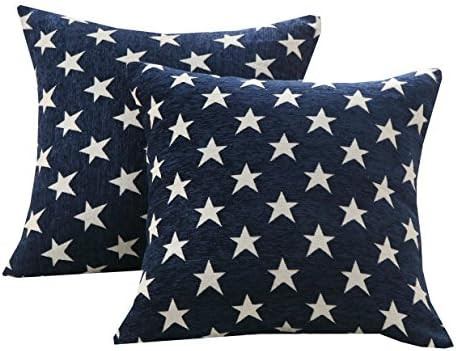 Sunday Praise Set of 2 Soft Chenille Decorative Patriotic Throw Pillow Cover Case Geometric Stars... | Amazon (US)