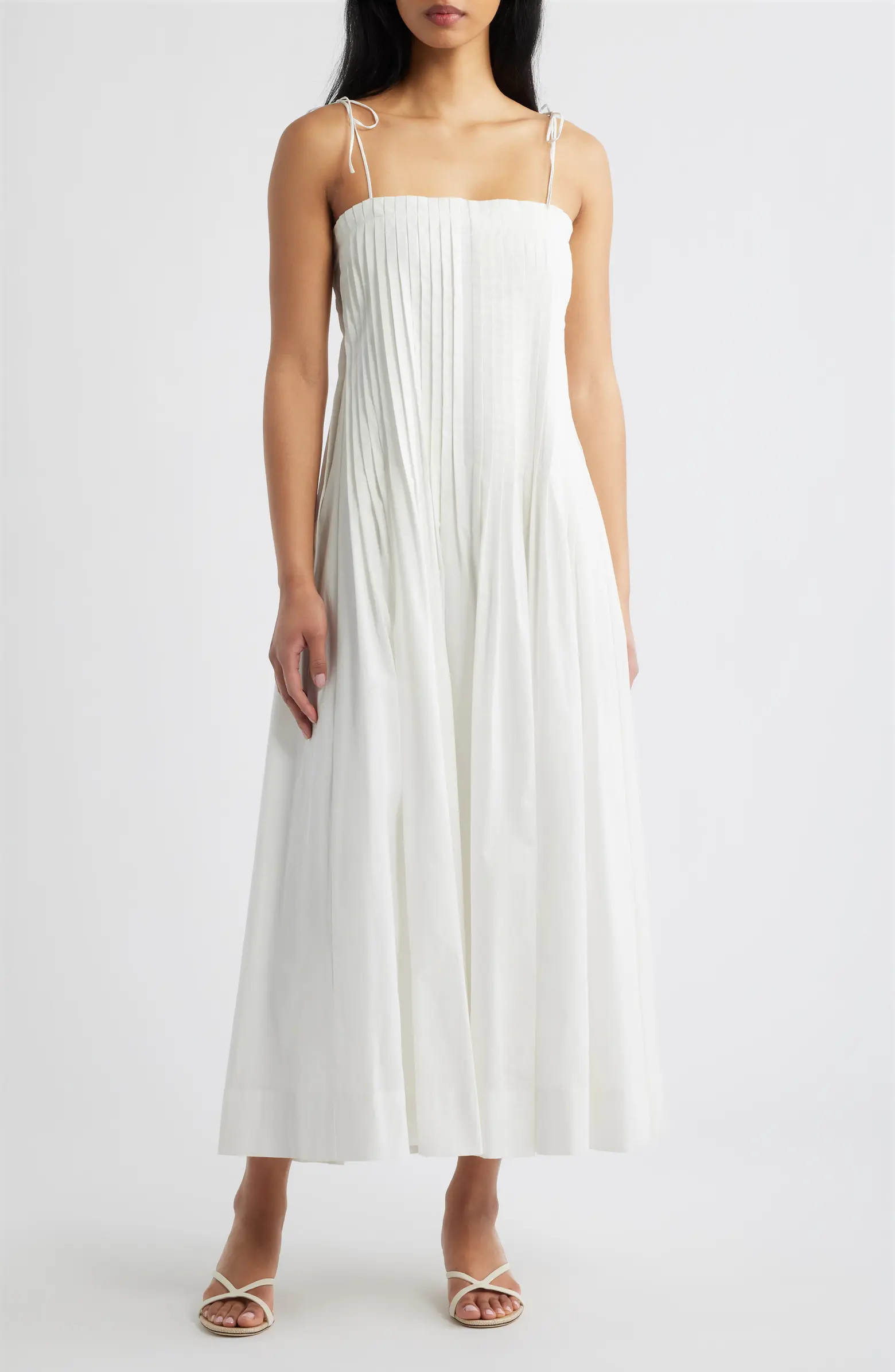 Pleat Detail Cotton Midi Dress | Nordstrom