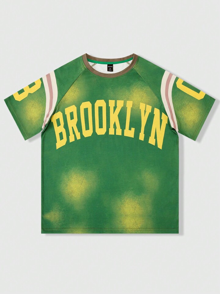 ROMWE Prep Men's Summer Short Sleeve Casual Jersey T-Shirt With Letter Printed Round Neck And Dro... | SHEIN