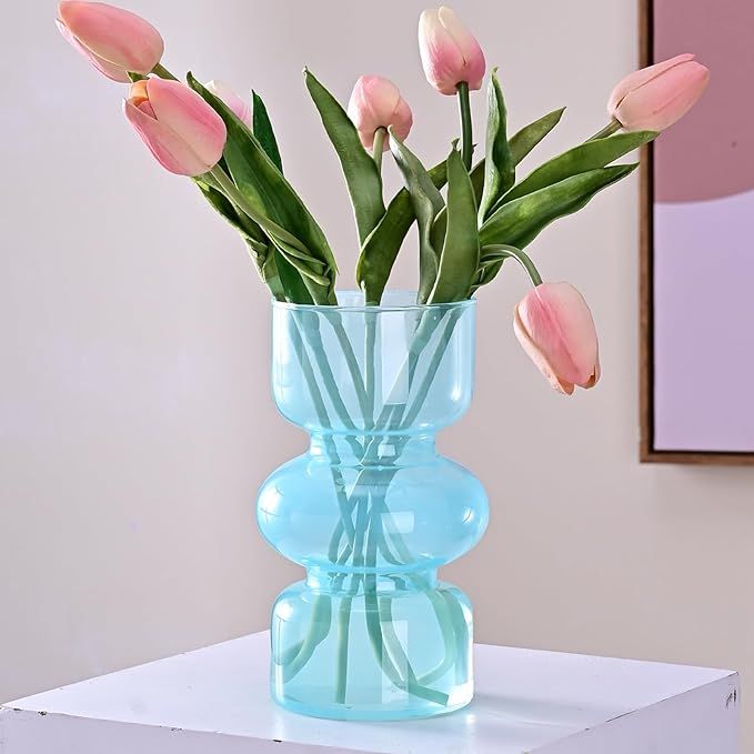 LiteViso 7 Inch Clear Glass Flower Vases for Centerpiece, Blue Glass Vase for Flowers, Table Home... | Amazon (US)