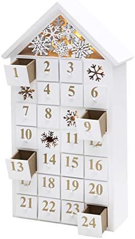 BRUBAKER Reusable Wooden Advent Calendar to Fill - White Snow House with LED Lighting - DIY Chris... | Amazon (US)