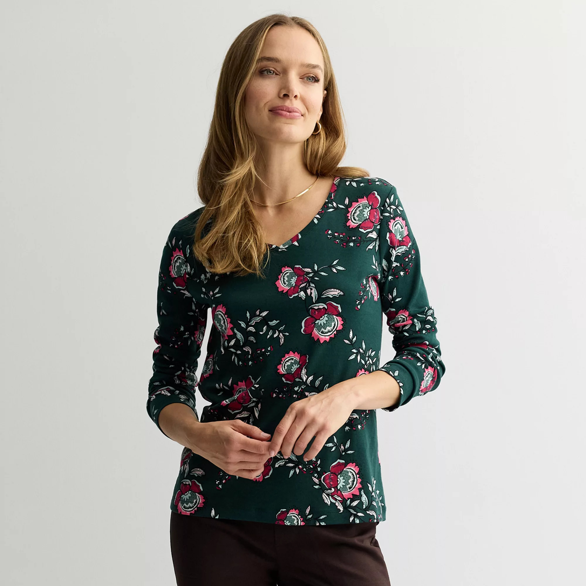 Women's Croft & Barrow® Essential Long Sleeve V-Neck Tee | Kohl's