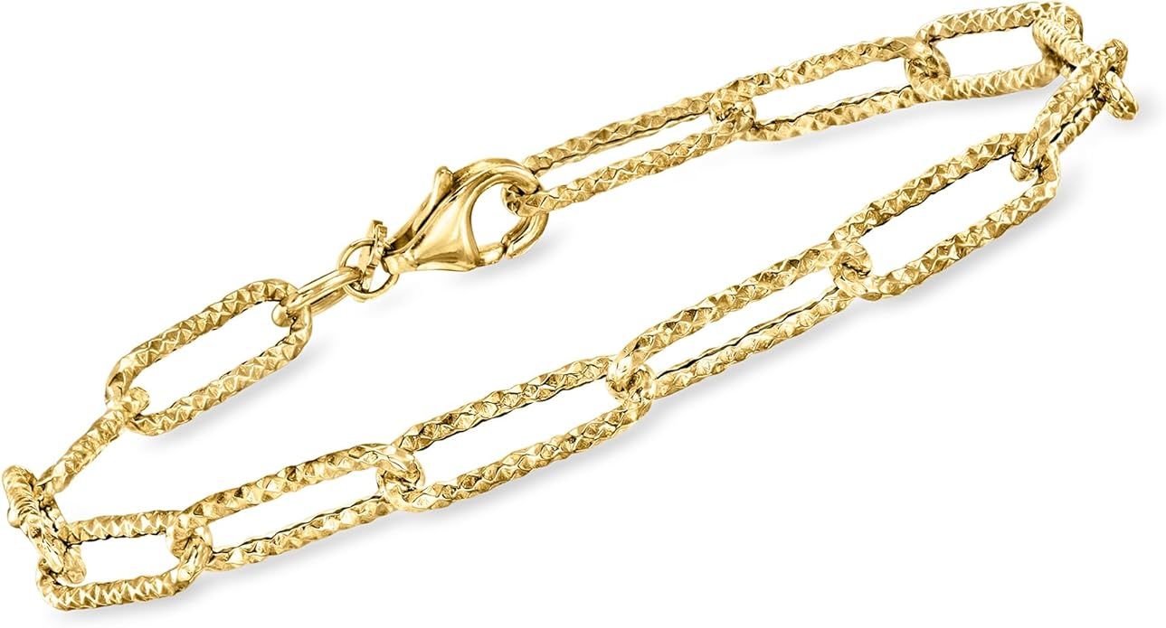 Ross-Simons Italian 14kt Yellow Gold Textured and Polished Paper Clip Link Bracelet | Amazon (US)