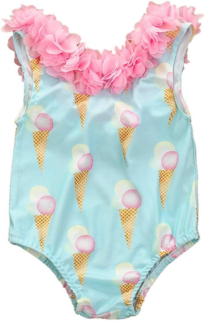 Karuedoo Baby Girl One Piece Swimsuit Off Shoulder Ruffled Flounce Bathing Suit Swimwear Beach Bi... | Amazon (US)