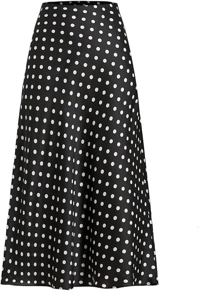 LOFAAC Women Elegant Polka Dot Satin Midi Skirts Vintage High Waisted Flowy Swing Going Out Silk ... | Amazon (US)