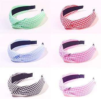 6 Pieces Seersucker Knotted Headbands for Women Striped Gingham Plaid Hairband Wide Gingham Color... | Amazon (US)