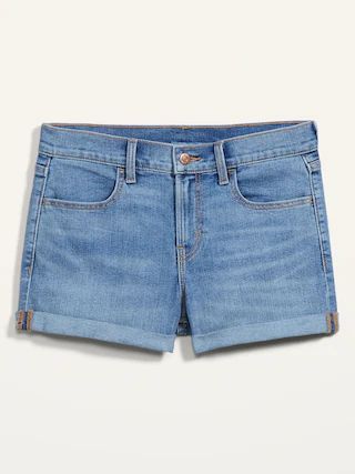 Mid-Rise Medium-Wash Jean Shorts for Women -- 3-inch inseam | Old Navy (US)