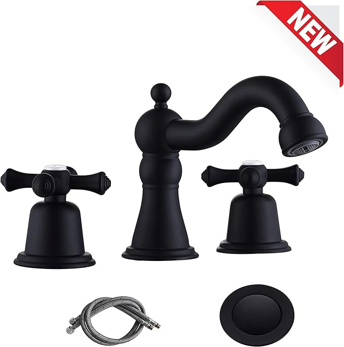 RKF Brass Two Handle Widespread Bathroom Sink Faucet with METAL Pop-up Drain with overflow and CU... | Amazon (US)