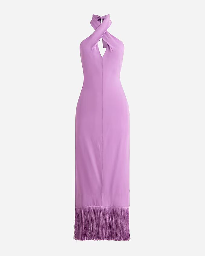 Collection halter-neck fringe-hem dress in crepe | J.Crew US