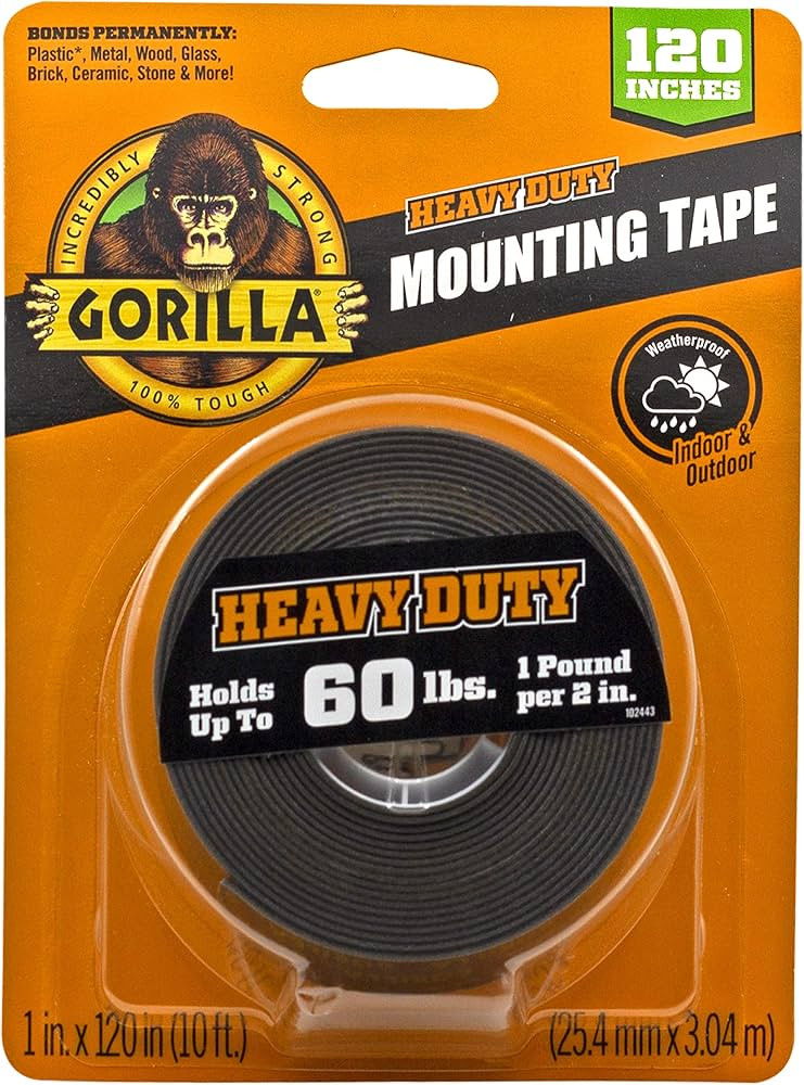 Gorilla Heavy Duty Double Sided Mounting Tape, Black Tape, 1" x 120" (Pack of 1) - Weatherproof f... | Amazon (US)