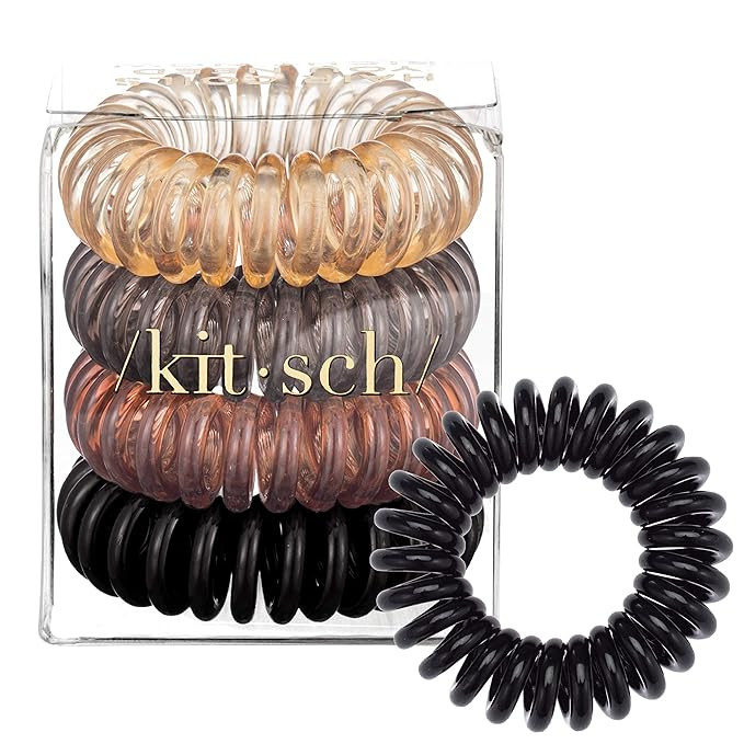 Kitsch Spiral Hair Ties, Coil Hair Ties, Phone Cord Hair Ties, Hair Coils - 4 Pcs, Brunette | Amazon (US)