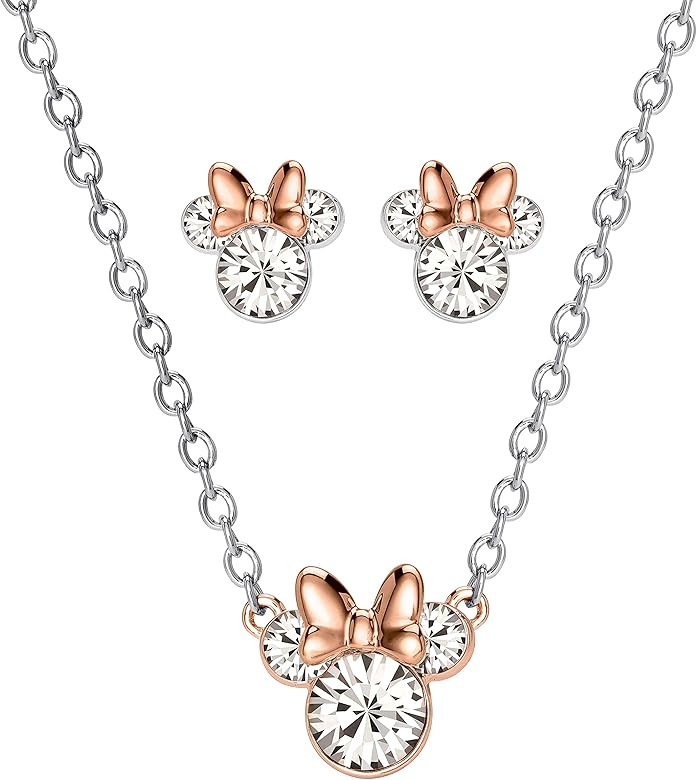 Disney Womens Crystal Minnie Mouse Necklace and Stud Earrings- Silver Plated Minnie Mouse Earring... | Amazon (US)