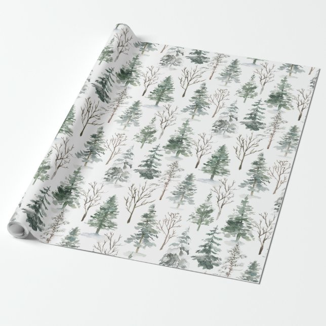 Winter Forest Pine Trees Watercolor Christmas Wrapping Paper | Zazzle | Zazzle