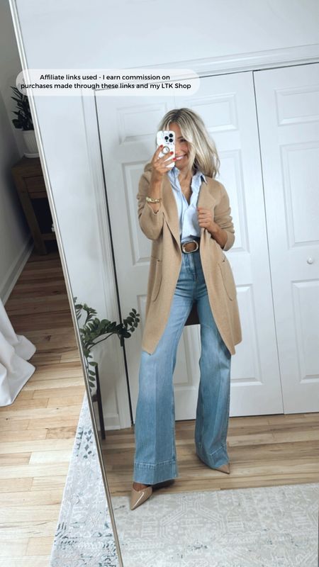 Spring outfit idea
Camel duster cardigan outfit
