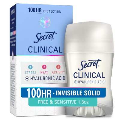 Secret Clinical 100HR Antiperspirant Deodorant for Women, Sweat & Odor Protection, Hyaluronic Acid, Invisible Solid - Free&Sensitive - 1.6 oz | Target