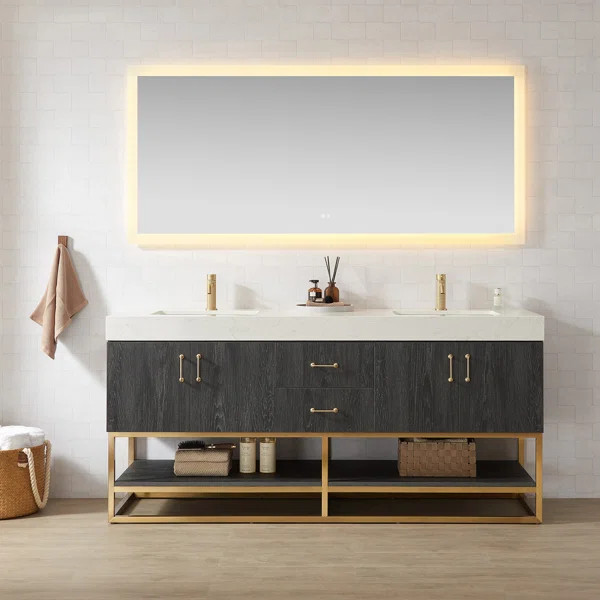 Alistair 72'' Double Bathroom Vanity with Engineered Stone Top with Mirror | Wayfair North America