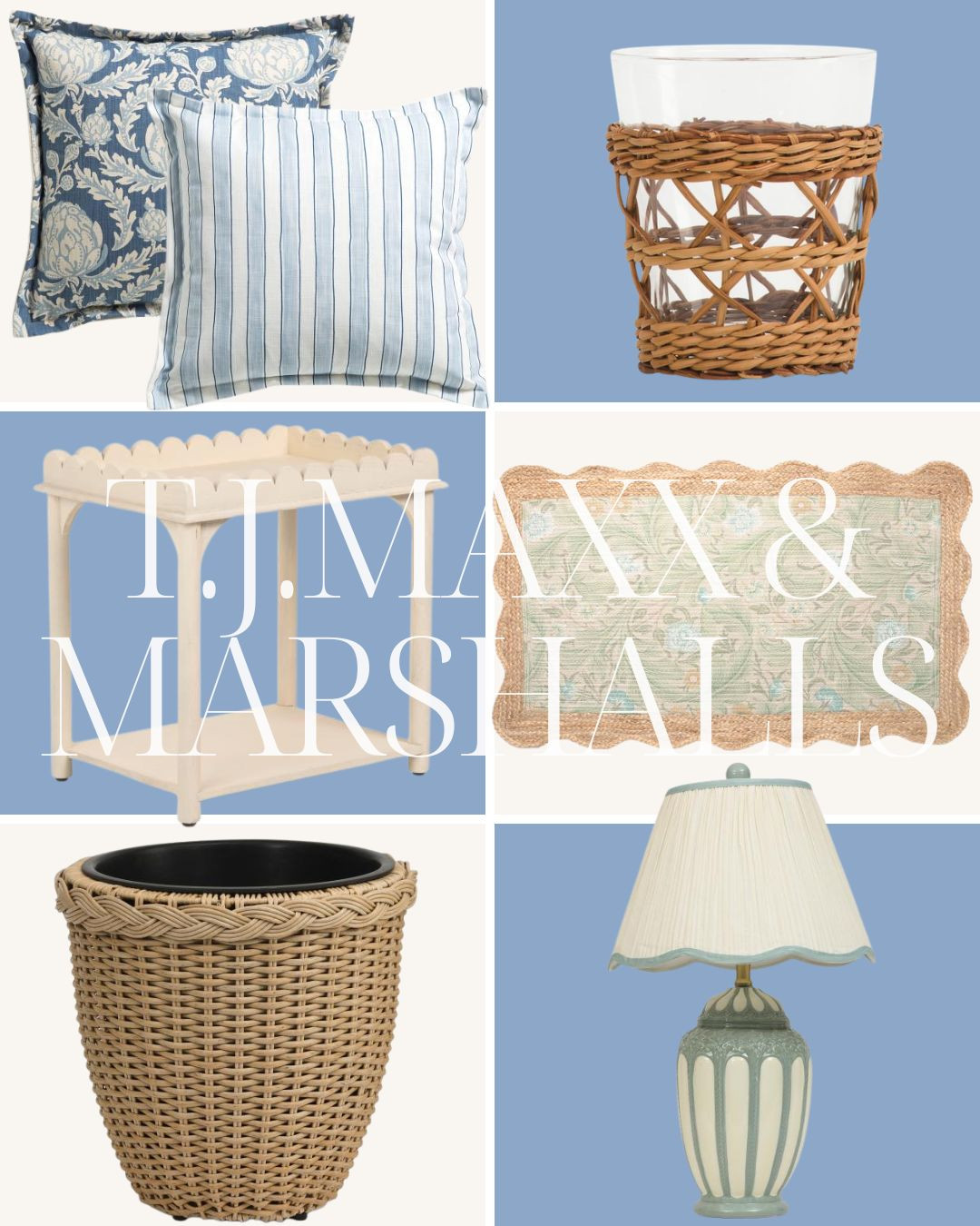 T.J. Maxx and Marshalls finds! 

living room | bathroom | bedroom | home decor | home refresh | bedding | nursery | classic home | traditional home | blue and white | furniture | coffee table | southern home | coastal home | grandmillennial home | scalloped | woven | rattan | classic style | preppy style | grandmillennial decor | blue and white decor | classic home decor | traditional home | bedroom decor | bedroom furniture | dresser | blue chair | brass lamp | floor mirror | euro pillow | white bed | linen duvet | side table | rug | glassware | cups | plates | hosting | kitchen spring | sale picks | outdoor furniture | porch | beach | Lillian August | Karma Home | Ballard Designs 

 #LTKHome