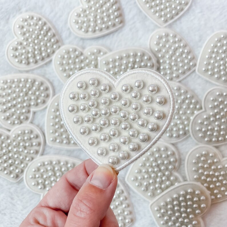 High Quality White Pearl Heart Patches. Heart Patch With | Etsy | Etsy (US)