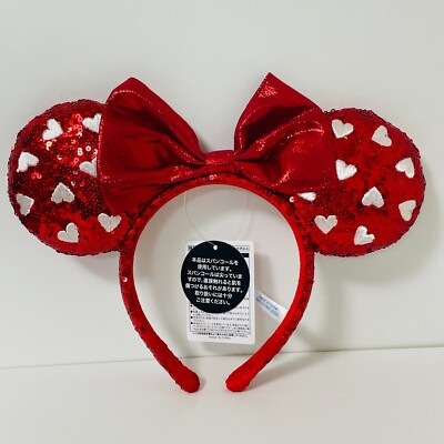 Disney Tokyo Japan Minnie Headband Ears Red Sequin White Heart Disneyland  | eBay | eBay US