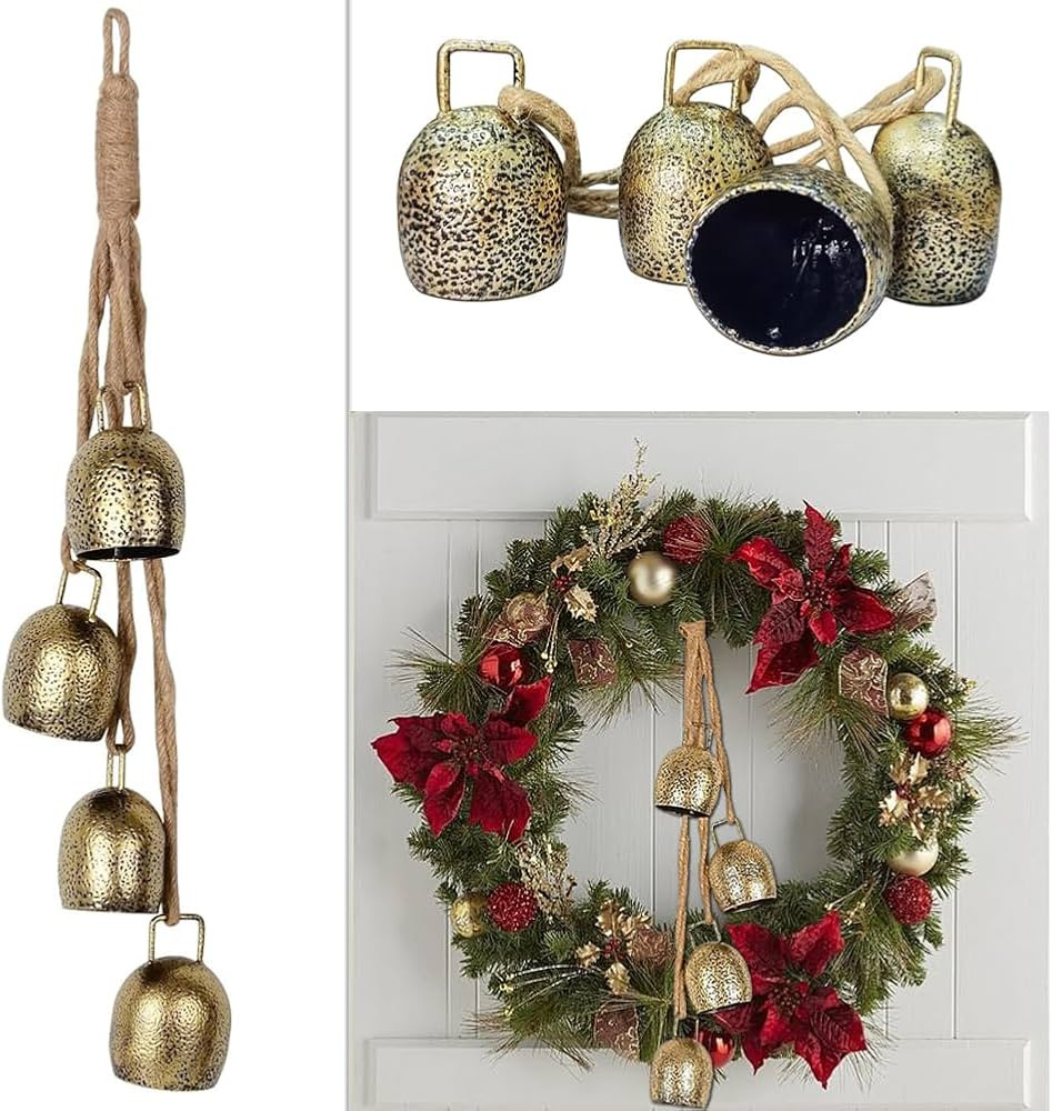 Christmas Bells Hanging Decorations, 4 PCS Gold Bells Metal Vintage Bells with Hanging Rope, Rust... | Amazon (CA)