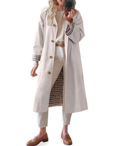 TITOMD Womens Long Trench Coat Spring Winter Outerwear Classic Collar 2026 Single Breasted Fashion Overcoat Apricot-M | Amazon (US)