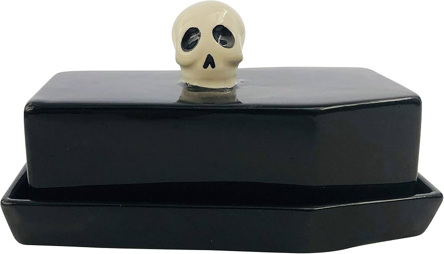 Boston Warehouse Coffin Shaped with Skull Handle Covered Butter Dish, Standard, Black | Amazon (US)