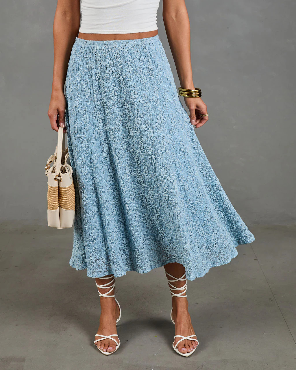Refined Style Smocked Floral Lace Midi Skirt | VICI