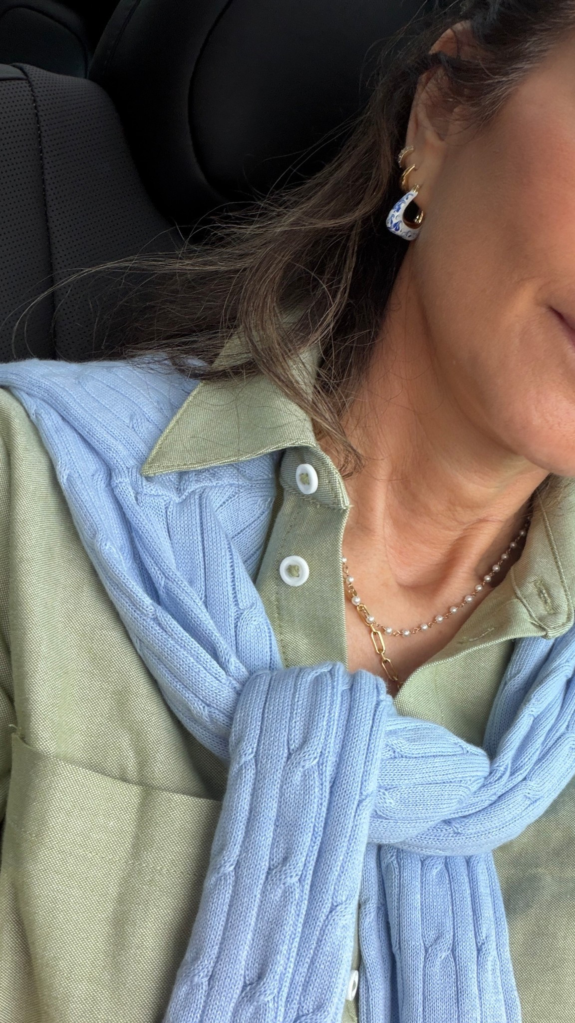 Button up sz XS, sweater sz XS
Fin earrings for spring 



#LTKootd #LTKOver40