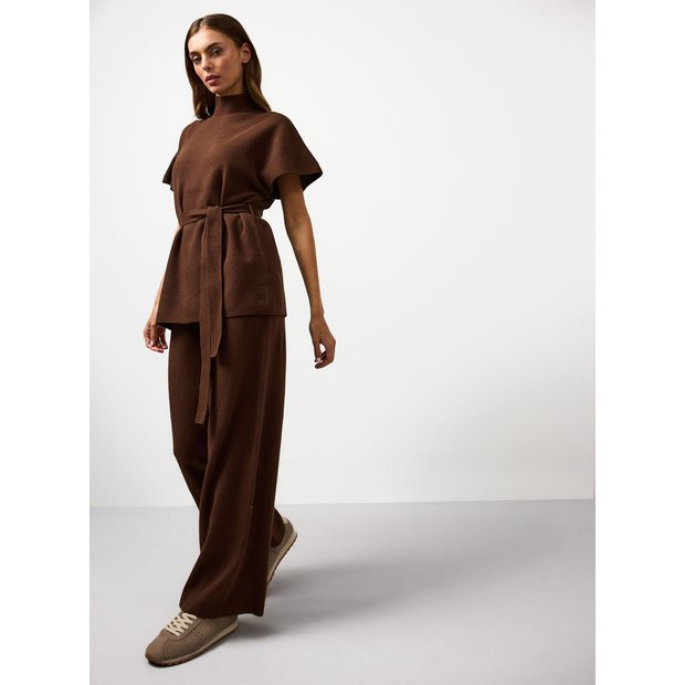 Buy Brown Compact Knit Wide Leg Co-ord Trousers  22 | Co-ords | Argos | argos.co.uk