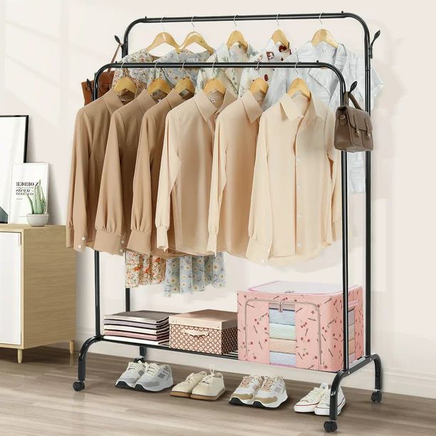 HONEIER Metal Clothing Rack with Wheels, 61"x51" Double Rod Clothes Garment Rack for Hanging Clot... | Walmart (US)