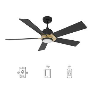 Aspen 52 in. Dimmable LED Indoor/Outdoor Black Smart Ceiling Fan with Light and Remote, Works wit... | The Home Depot