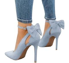 PiePieBuy Women's Pointed Toe High Heels Ankle Strap D'Orsay Pumps Shoes Bow Wedding Bowtie Back Dre | Amazon (US)