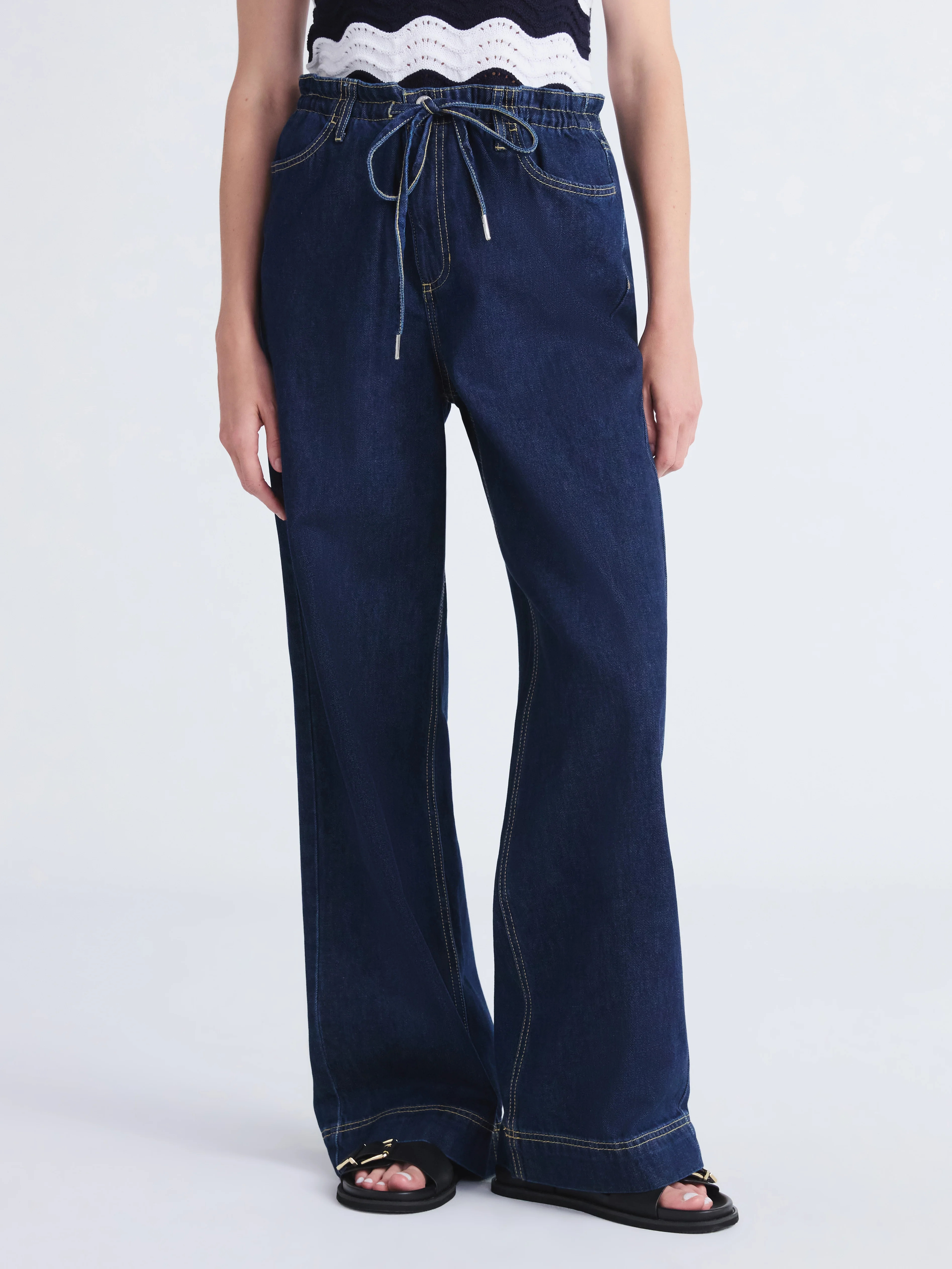 Free Assembly Women's and Women's Plus Loose Fitting Wide Leg Jeans with Adjustable Tie Waist, 32... | Walmart (US)