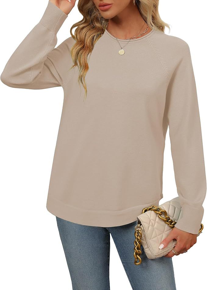 ZESICA Women's Fall Oversized Crew Neck Sweater 2023 Long Sleeve Solid Color Casual Knitted Pullover | Amazon (US)