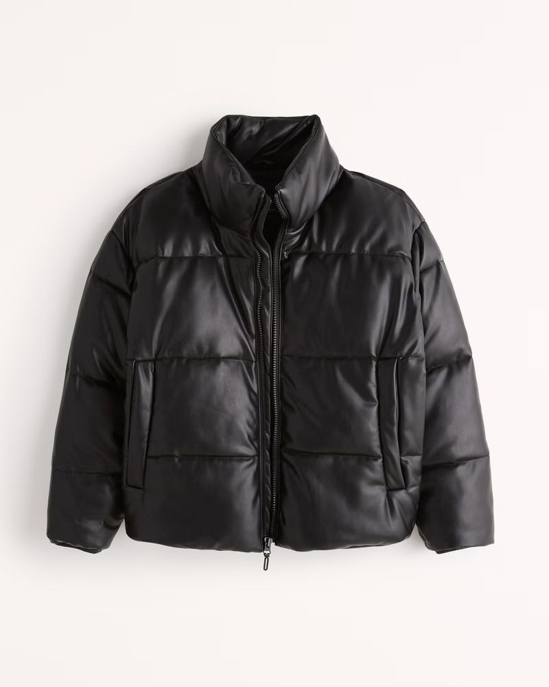 Relaxed Vegan Leather Heavyweight Puffer | Abercrombie & Fitch (US)