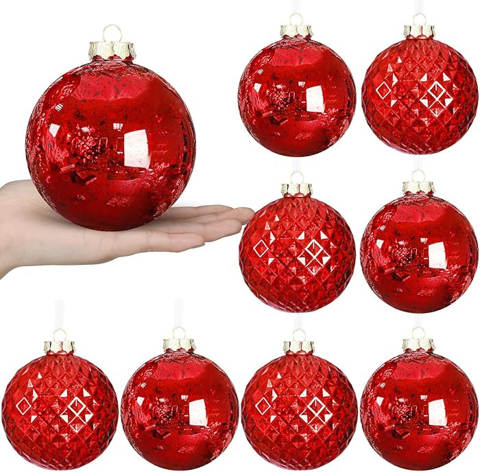 Syhood 8 Pcs 4" Large Christmas Balls Ornaments Shatterproof Christmas Tree Vintage Mercury Finis... | Amazon (US)