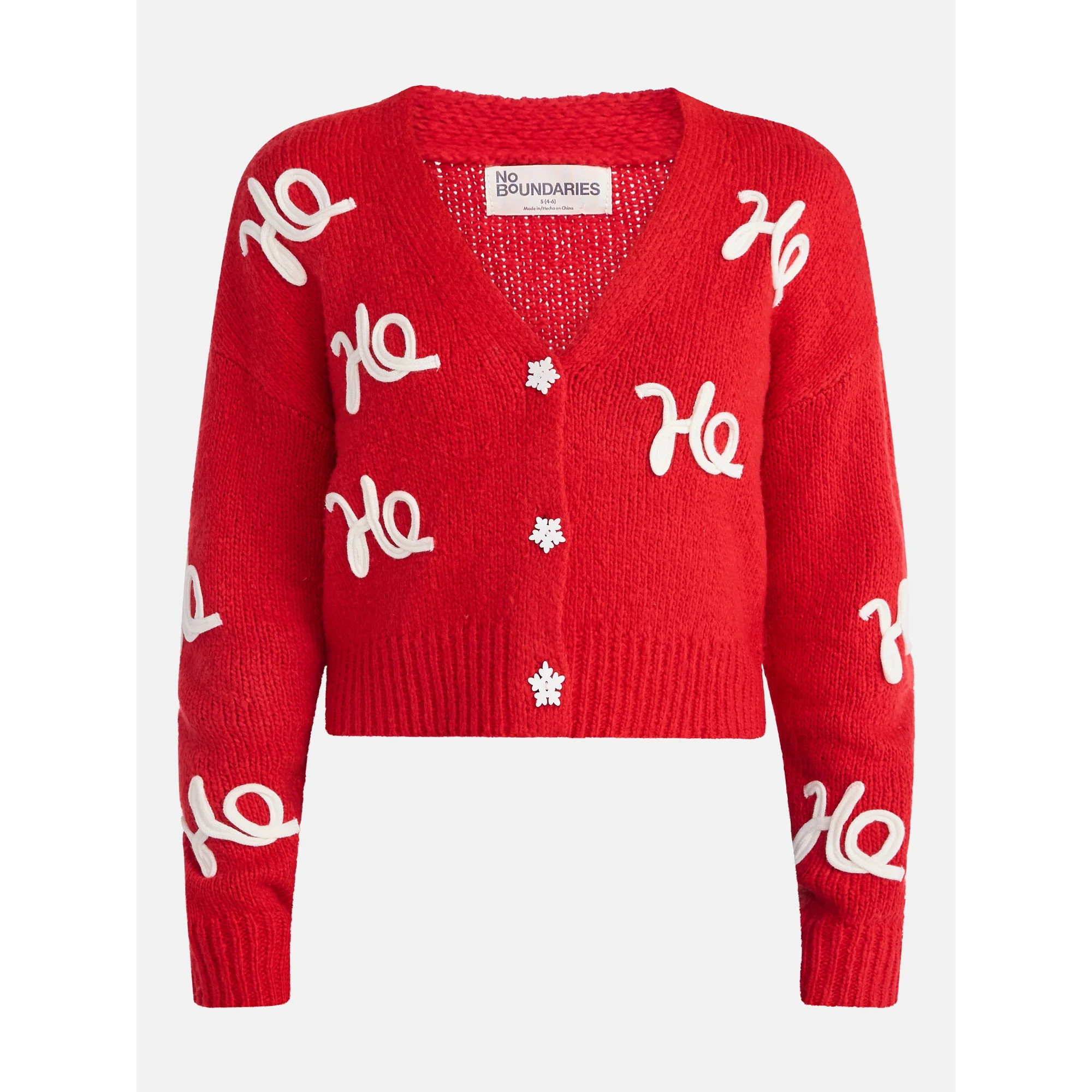 No Boundaries Embroidered Christmas Cardigan, Women's & Women's Plus | Walmart (US)