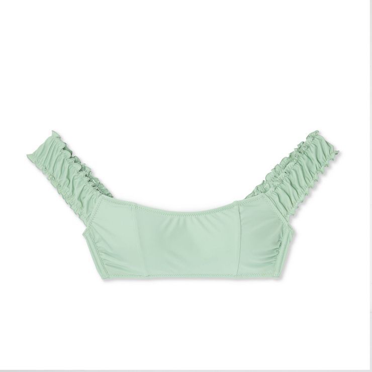 Women's Shirred Off the Shoulder Bralette Lace-Up Bikini Top - Shade & Shore™ Light Green | Target
