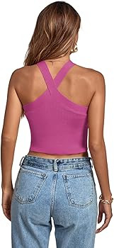Umenlele Women's Criss Cross Halter Crop Top Sleeveless Ribbed Knit Cami Tank Tops | Amazon (US)