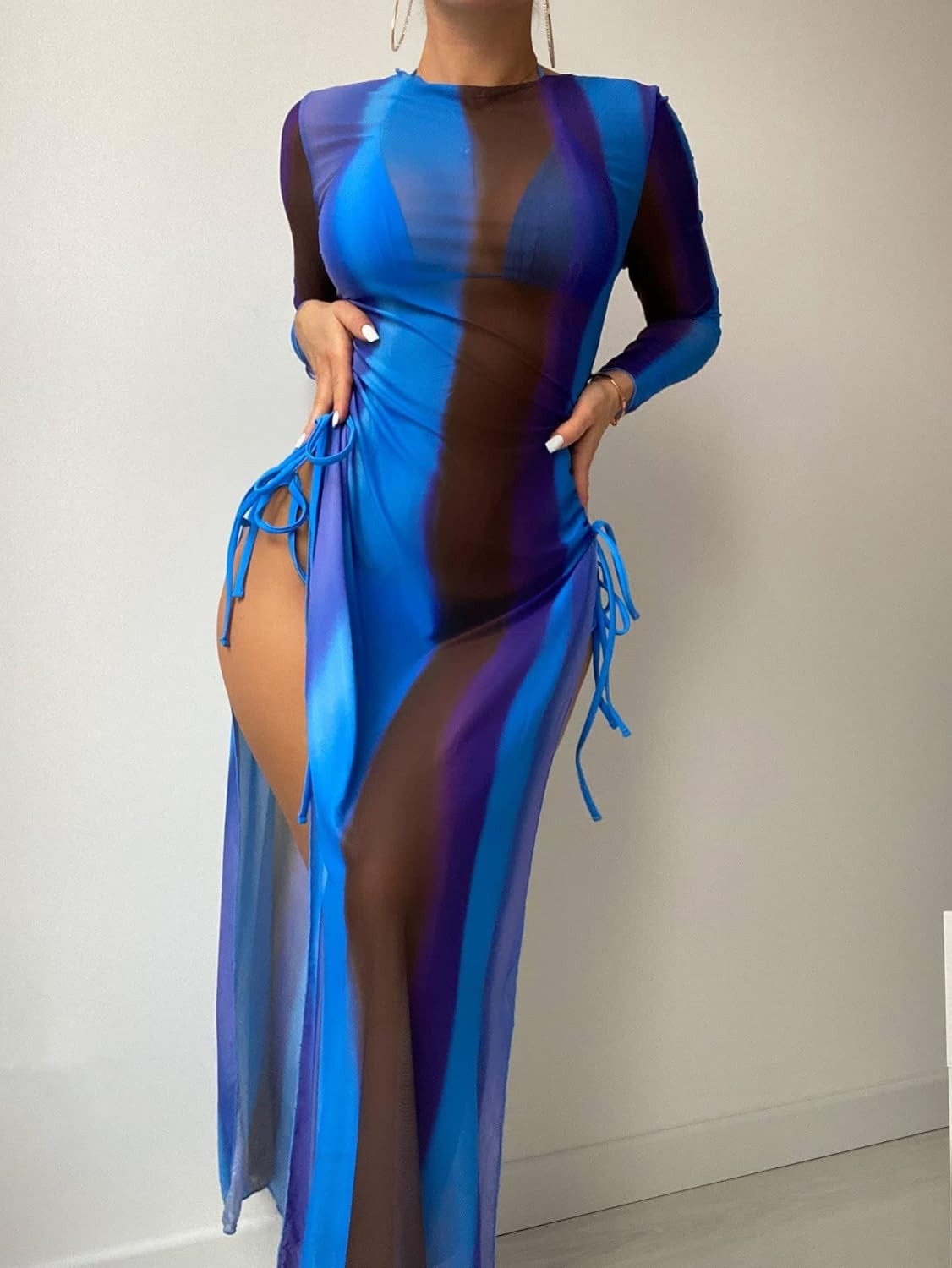 GORGLITTER Women's 3 Piece Ombre Swimsuit Tie Dye Triangle Bikini with Beach Cover Ups | Amazon (US)