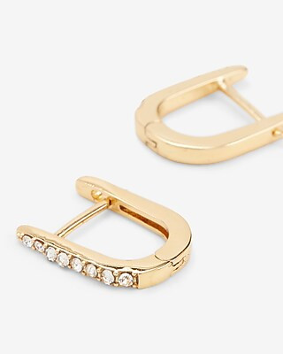 Demi-Fine 14K Gold Rhinestone Horn Huggie Hoop Earrings | Express