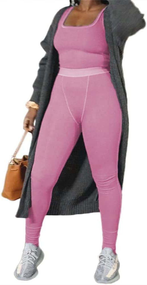 LICOBOD Casual Workout Sets 2 Piece Outfits for Women Ribbed Crop Tank Top High Waist Yoga Leggin... | Amazon (US)